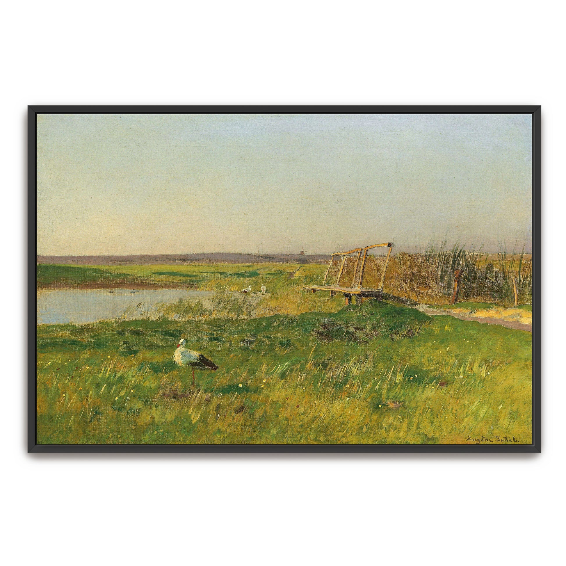 Stork By A Pond In A Meadow By Eugen Jettel