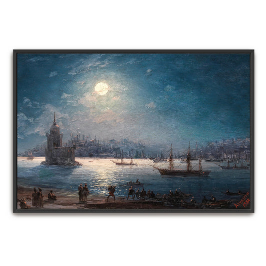 Moonlight Over Istanbul, Maiden'S Tower And Cityscape By Ivan Konstantinovich Aivazovsky