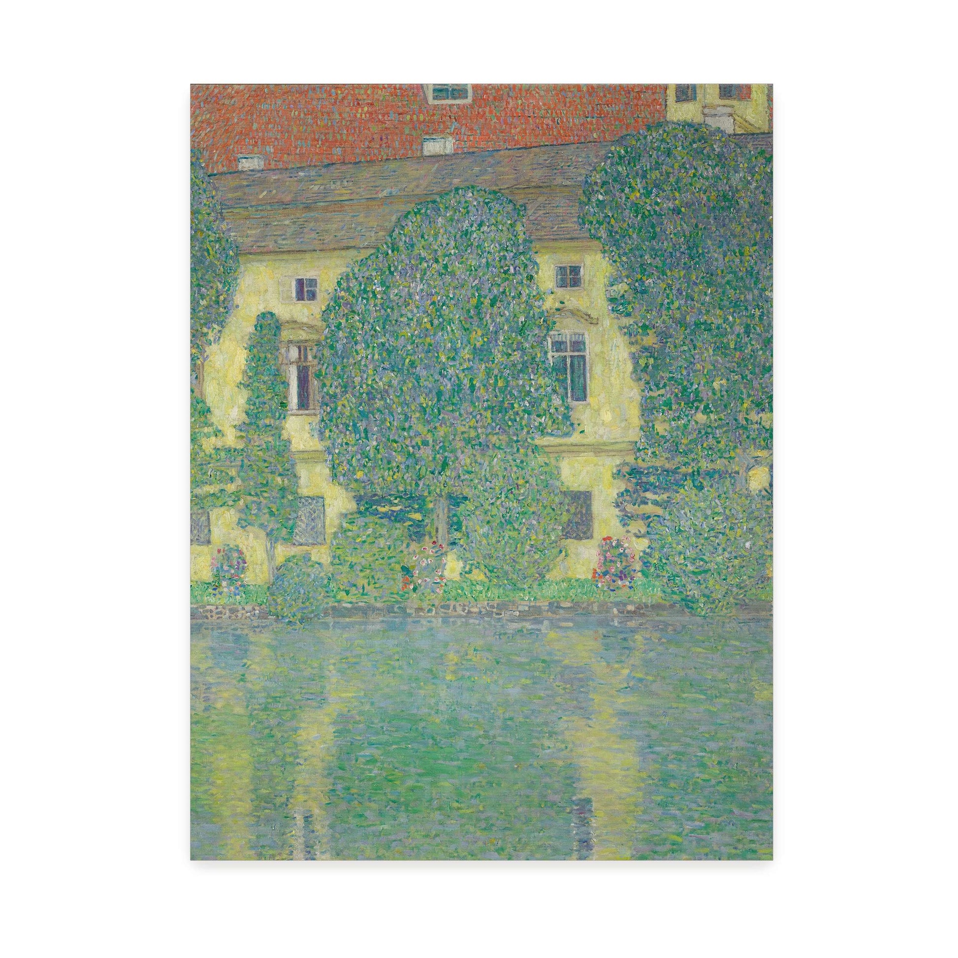 House by a lake with trees by Gustav Klimt