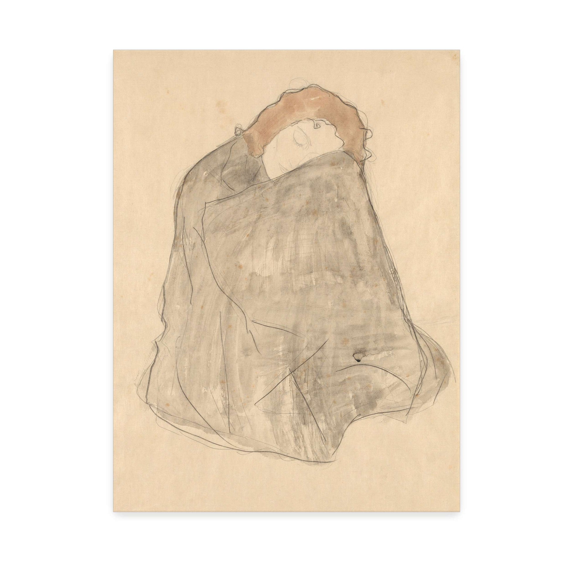 Woman sitting, wrapped in a cloak by Gustav Klimt