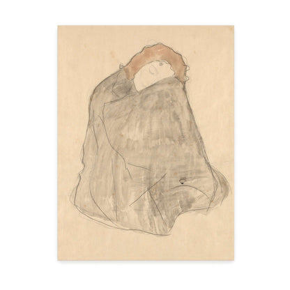 Woman sitting, wrapped in a cloak by Gustav Klimt