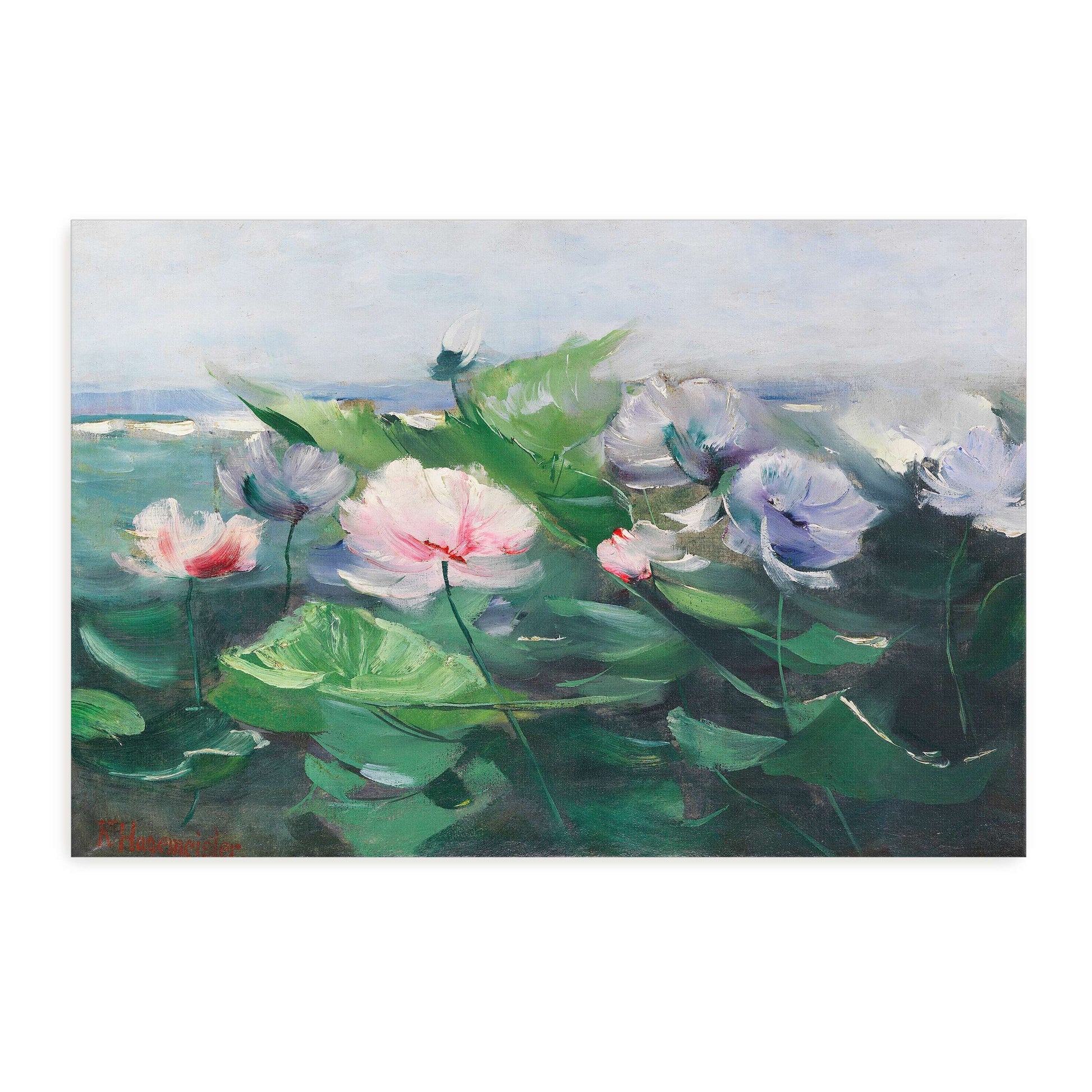 Water lilies in a pond with green leaves by Karl Hagemeister
