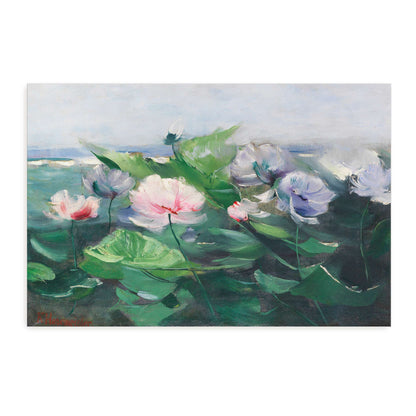 Water lilies in a pond with green leaves by Karl Hagemeister