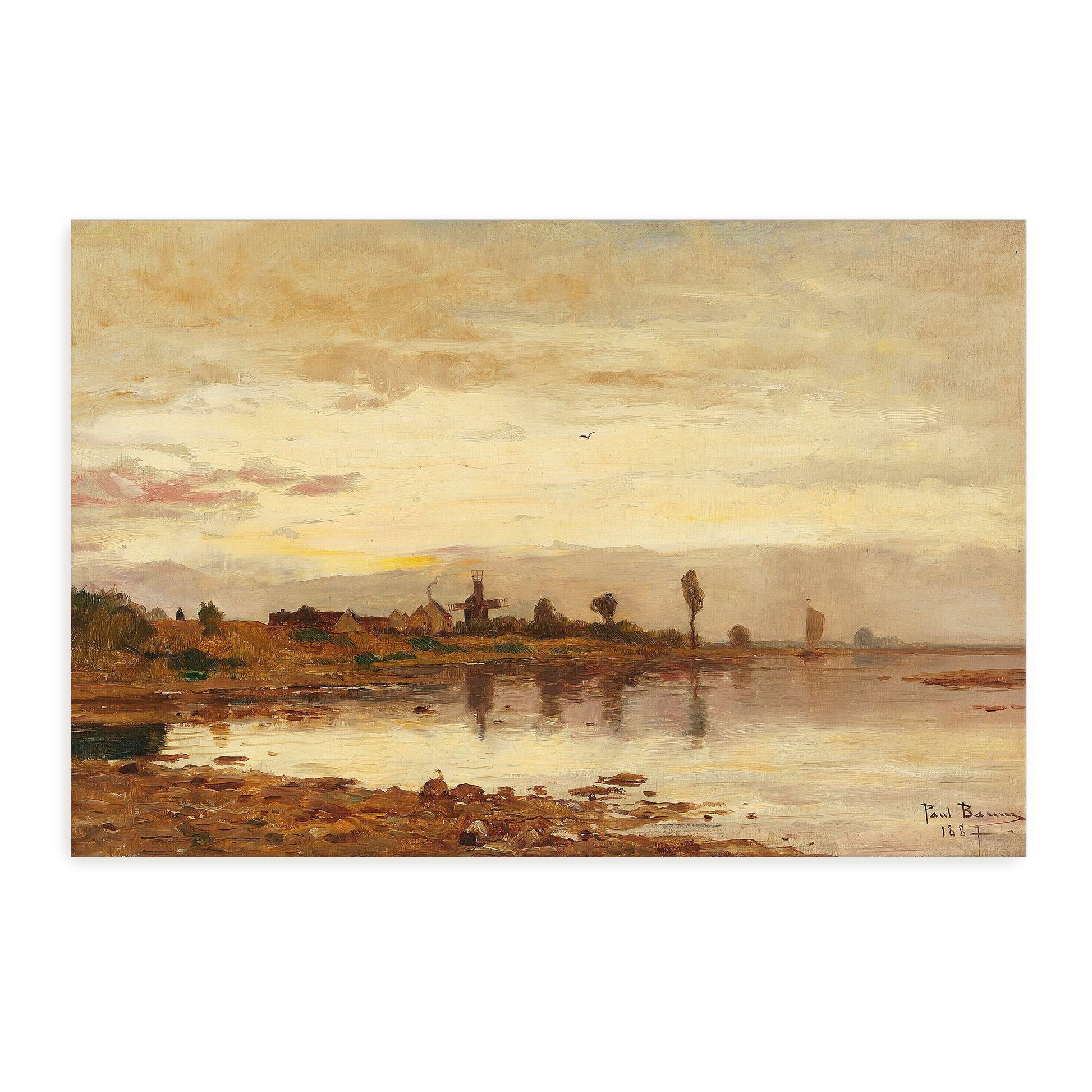 Sunset over a Dutch Canal with Windmill by Paul Baum