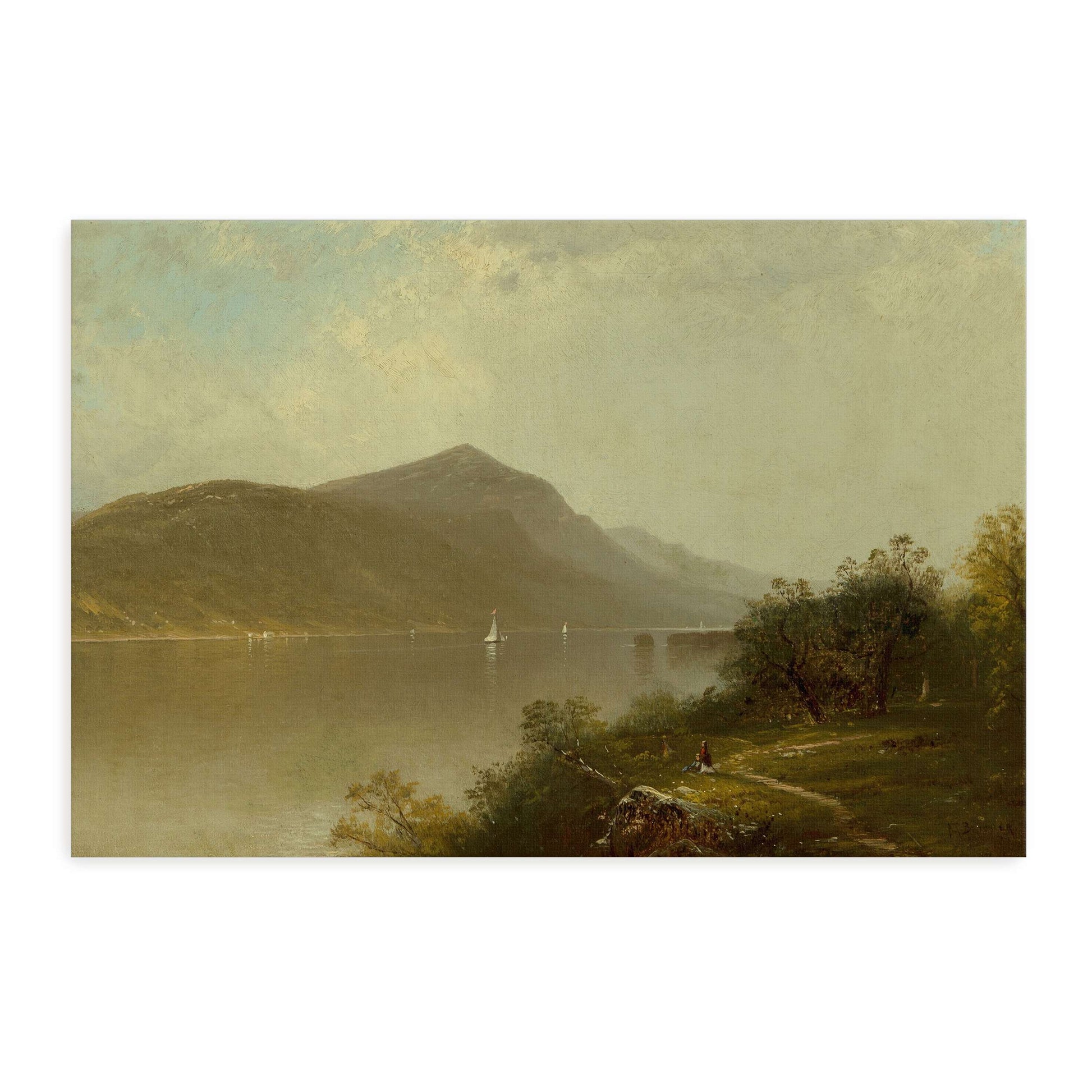 Sailboats on a lake with mountains in the background by Alfred Thompson Bricher