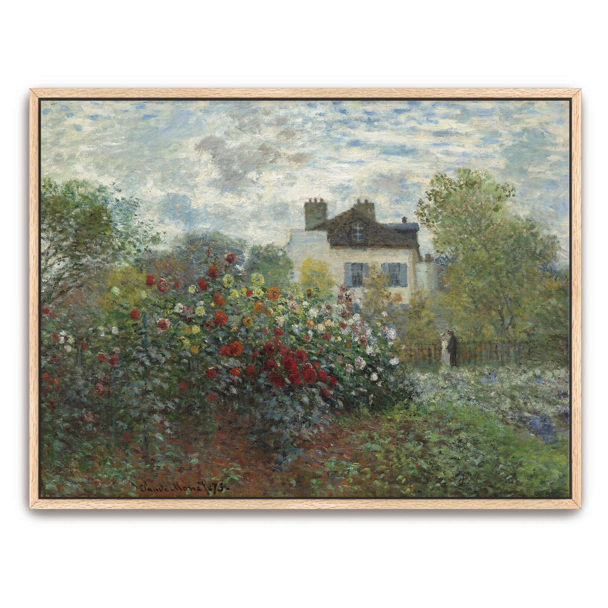 Garden With Dahlias And A House In The Background By Claude Monet