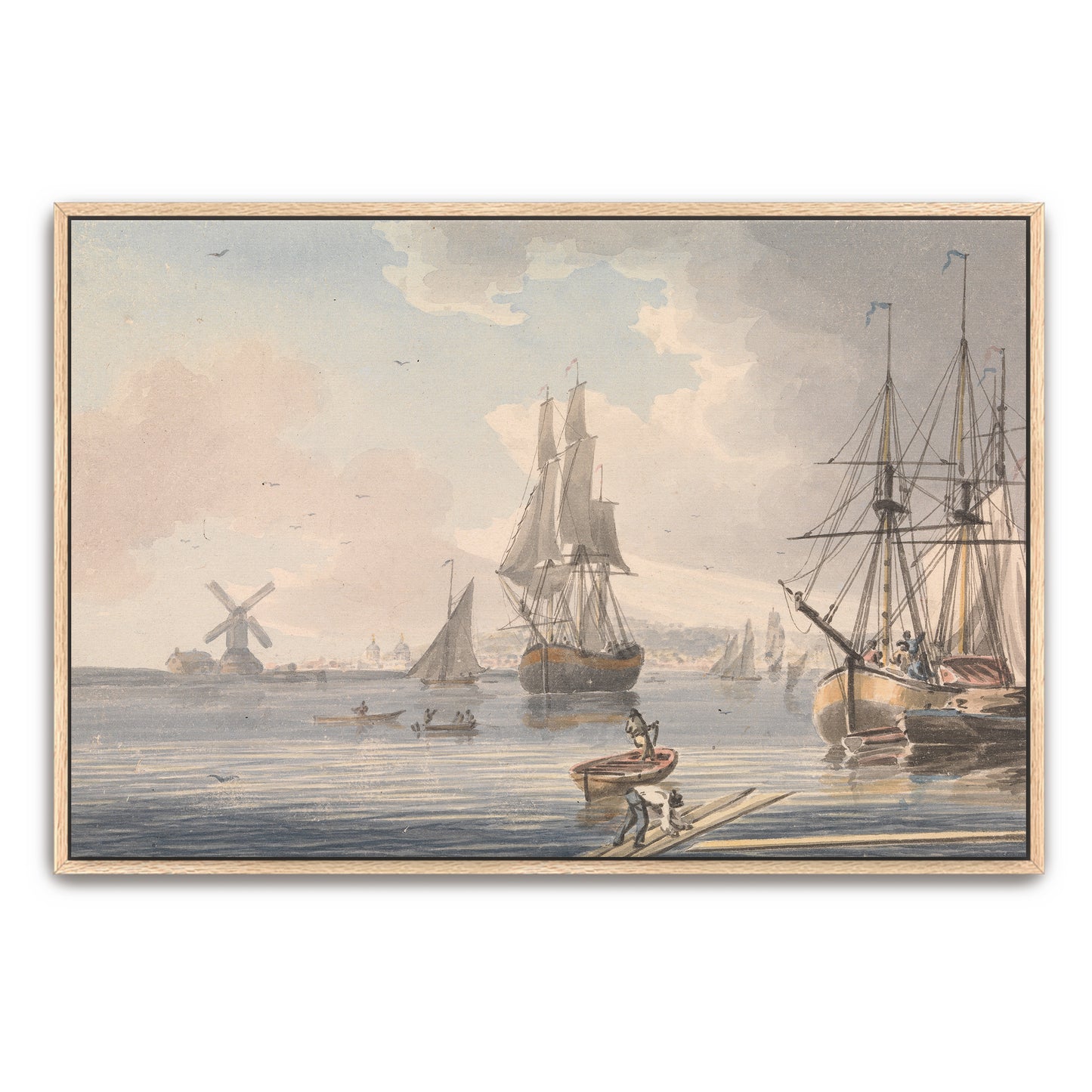 Ships At Anchor In A Harbor With A Windmill By John Cleveley The Younger