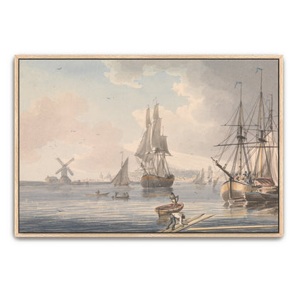 Ships At Anchor In A Harbor With A Windmill By John Cleveley The Younger