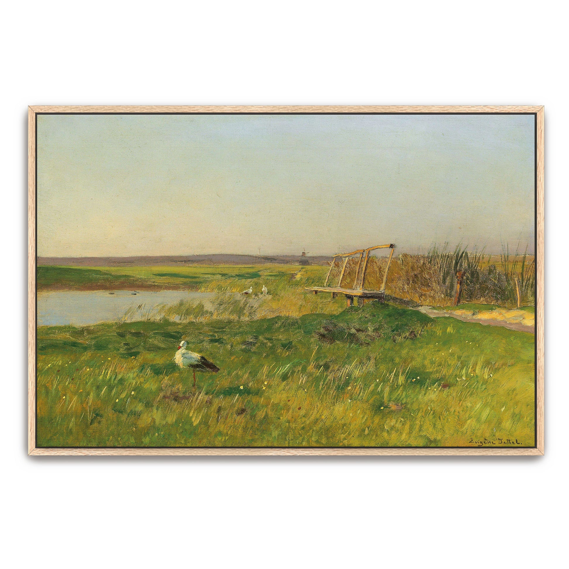 Stork By A Pond In A Meadow By Eugen Jettel