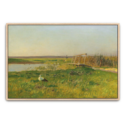 Stork By A Pond In A Meadow By Eugen Jettel