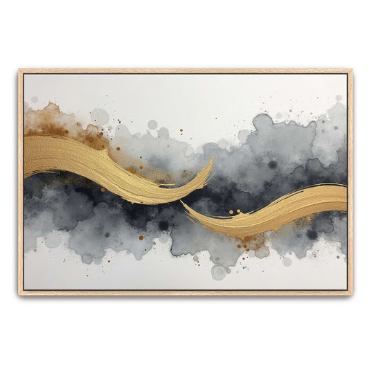 Abstract Watercolor and Gold by Yara Rabibzad, natural oak framed canvas print