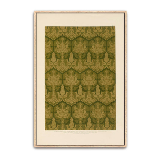 Green and Gold Flowers (Italian Ornament, Plate 25) by Sydney Vacher, natural oak framed canvas print