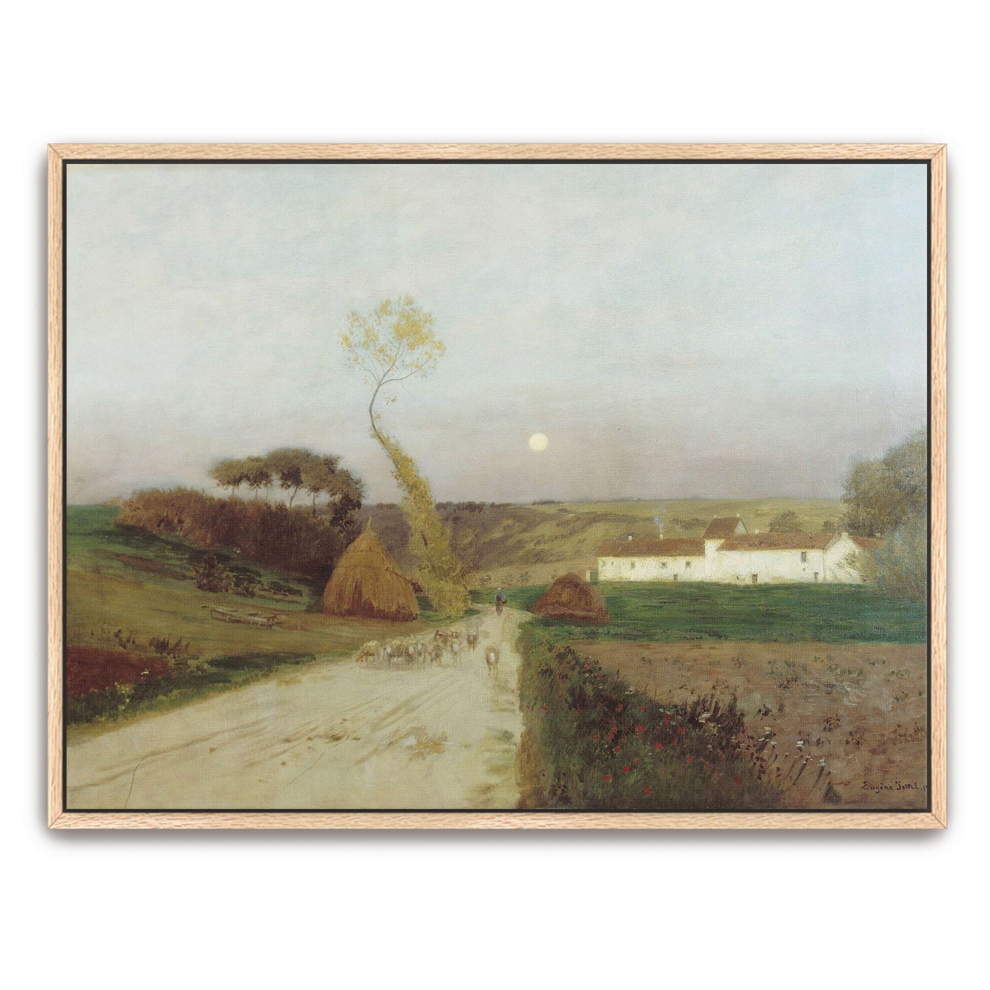 Countryside scene with moon and sheep by Eugen Jettel