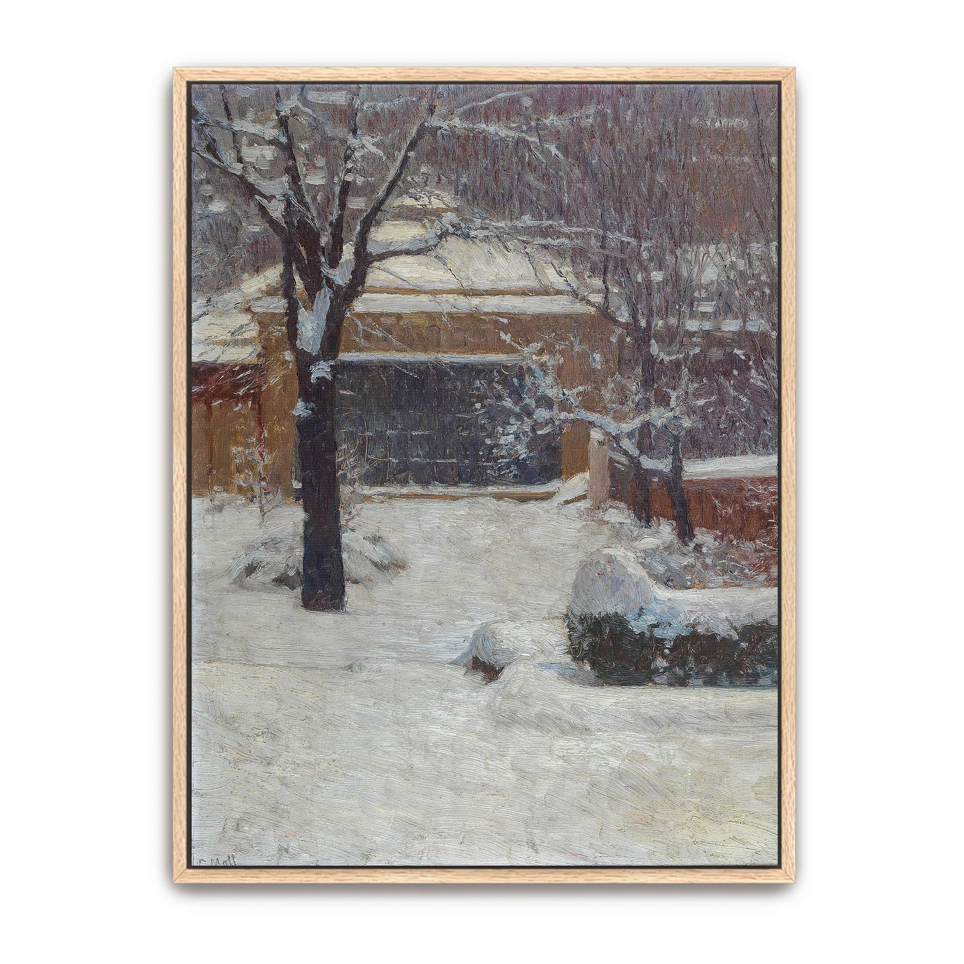 Snowy garden scene with building by Carl Moll