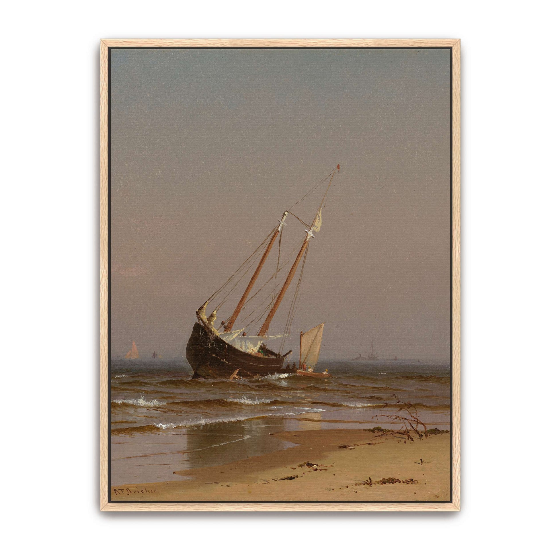Beached Sailing Ship On Sandy Shore With Calm Water By Alfred Thompson Bricher