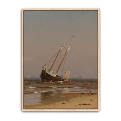 Beached Sailing Ship On Sandy Shore With Calm Water By Alfred Thompson Bricher