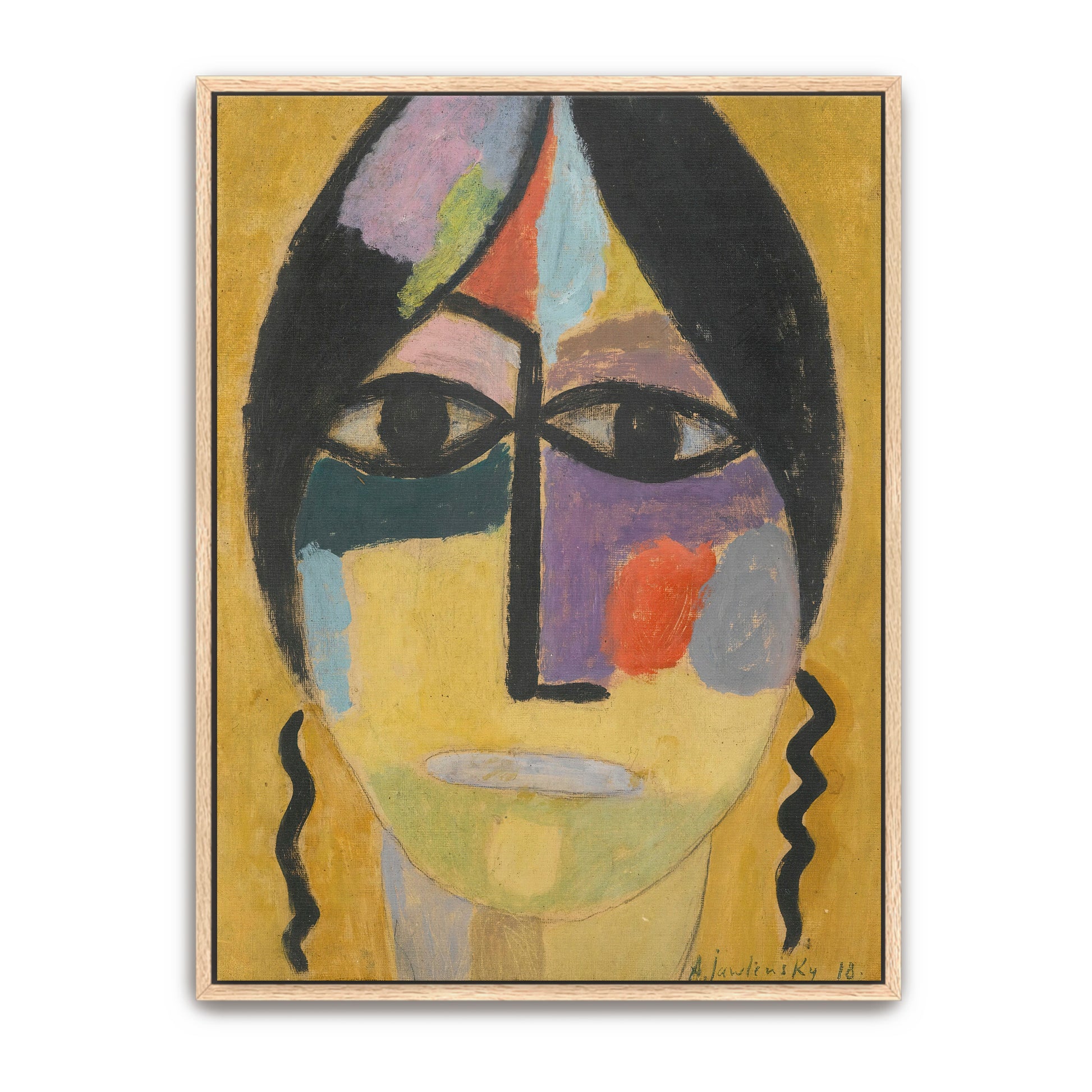 Colorful Abstract Portrait Of A Woman With Black Hair By Alexej Von Jawlensky