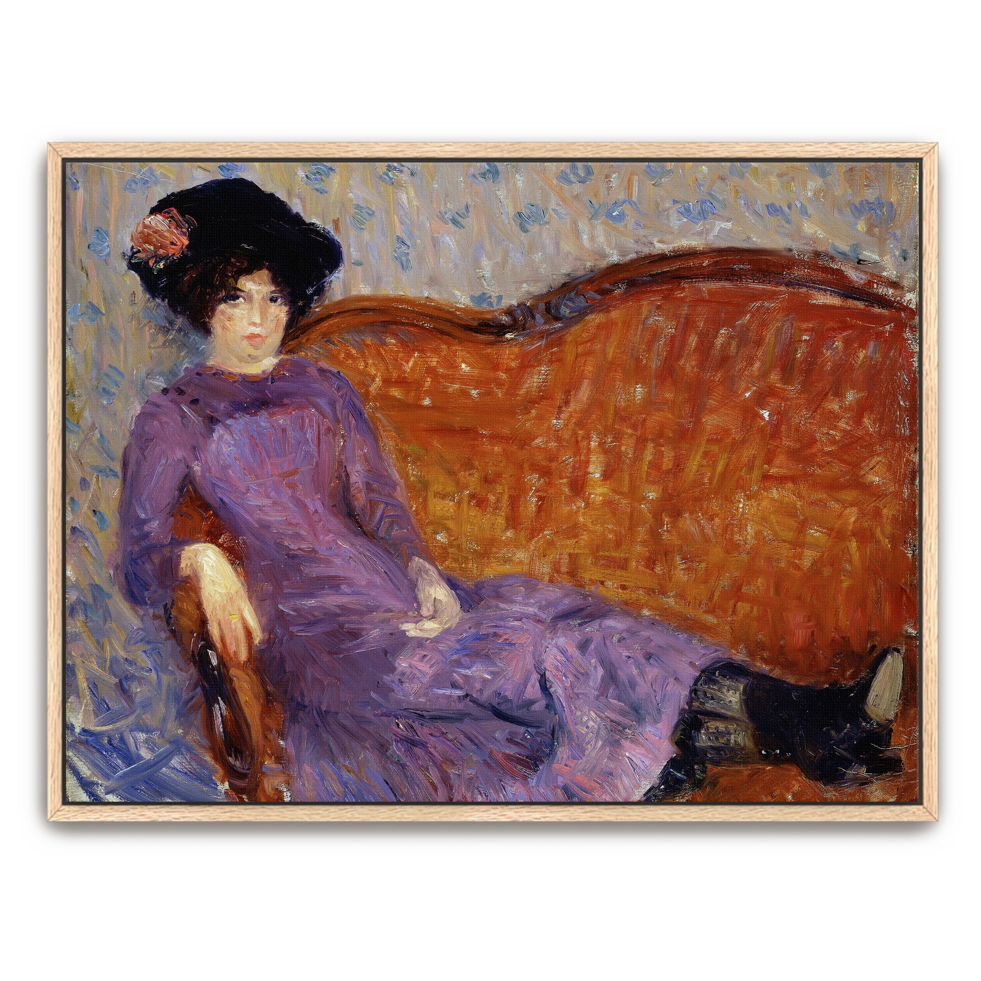 Woman In Purple Dress On A Couch By William James Glackens