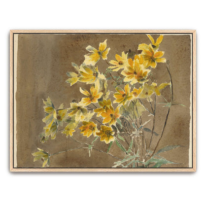 Yellow flowers on brown background by Hannah Borger Overbeck