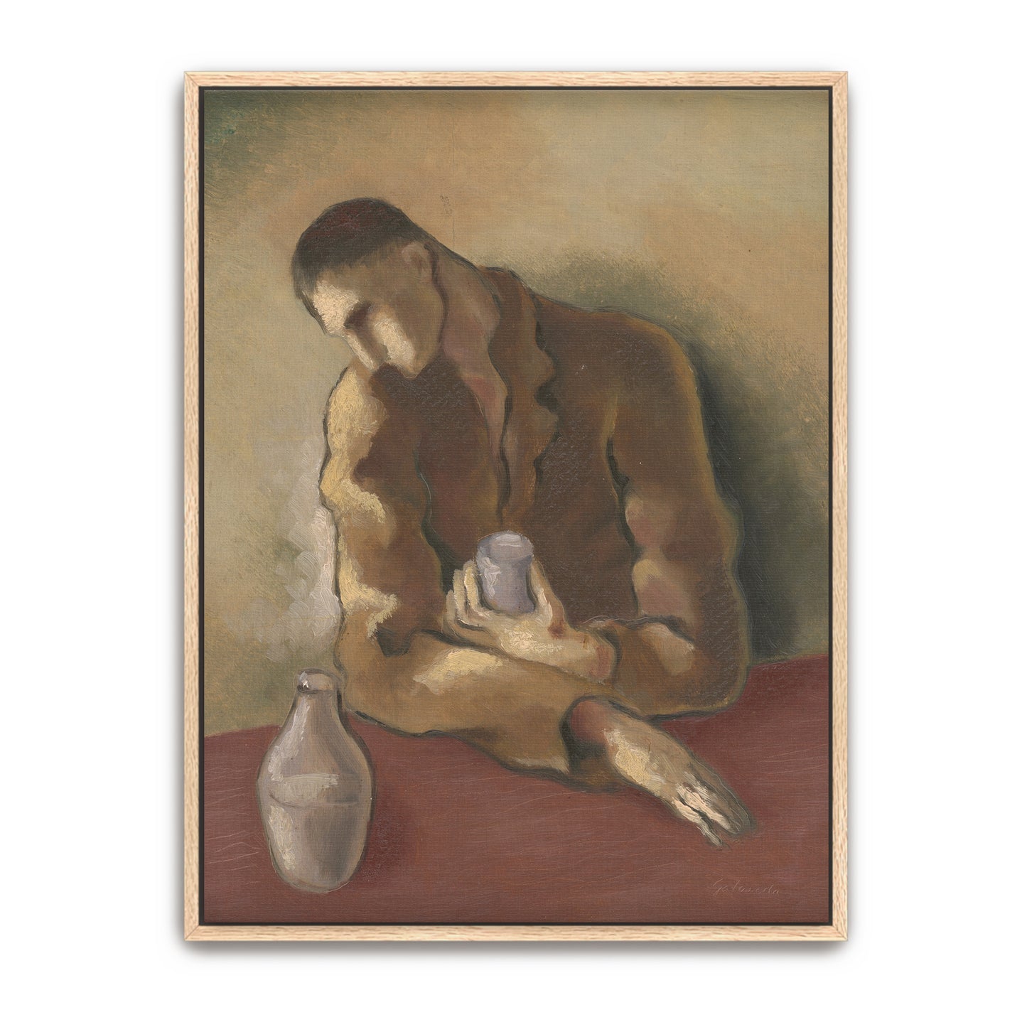 Man With Glass And Bottle, Melancholy Figure, Gloomy Interior By Mikuláš Galanda