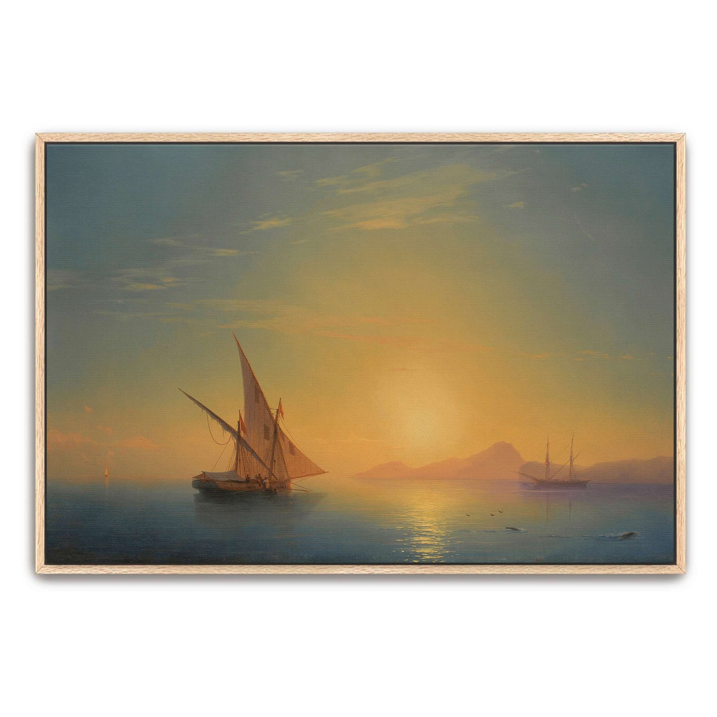 Sailboats at sunset over a calm sea by Ivan Konstantinovich Aivazovsky