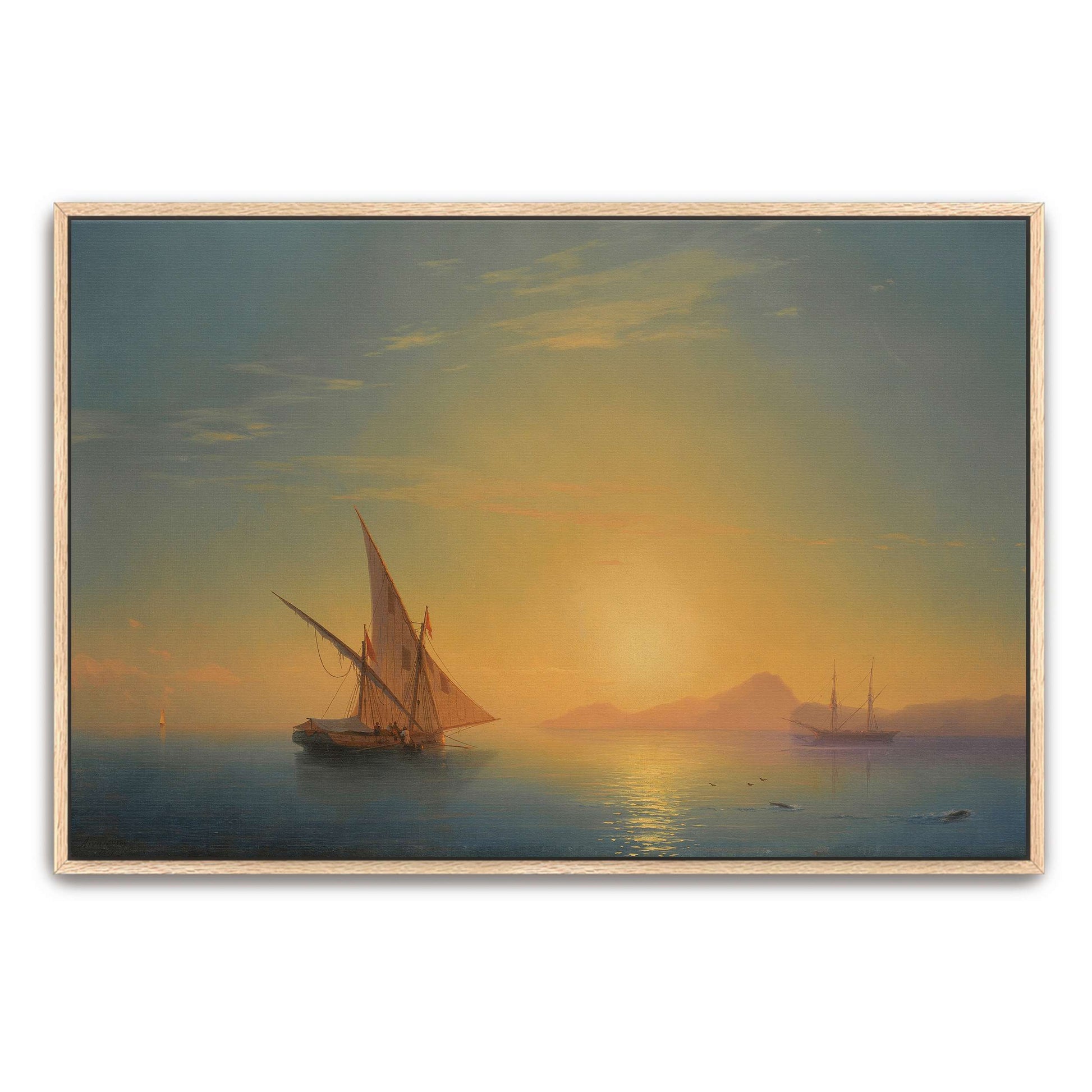 Sailboats at sunset over a calm sea by Ivan Konstantinovich Aivazovsky