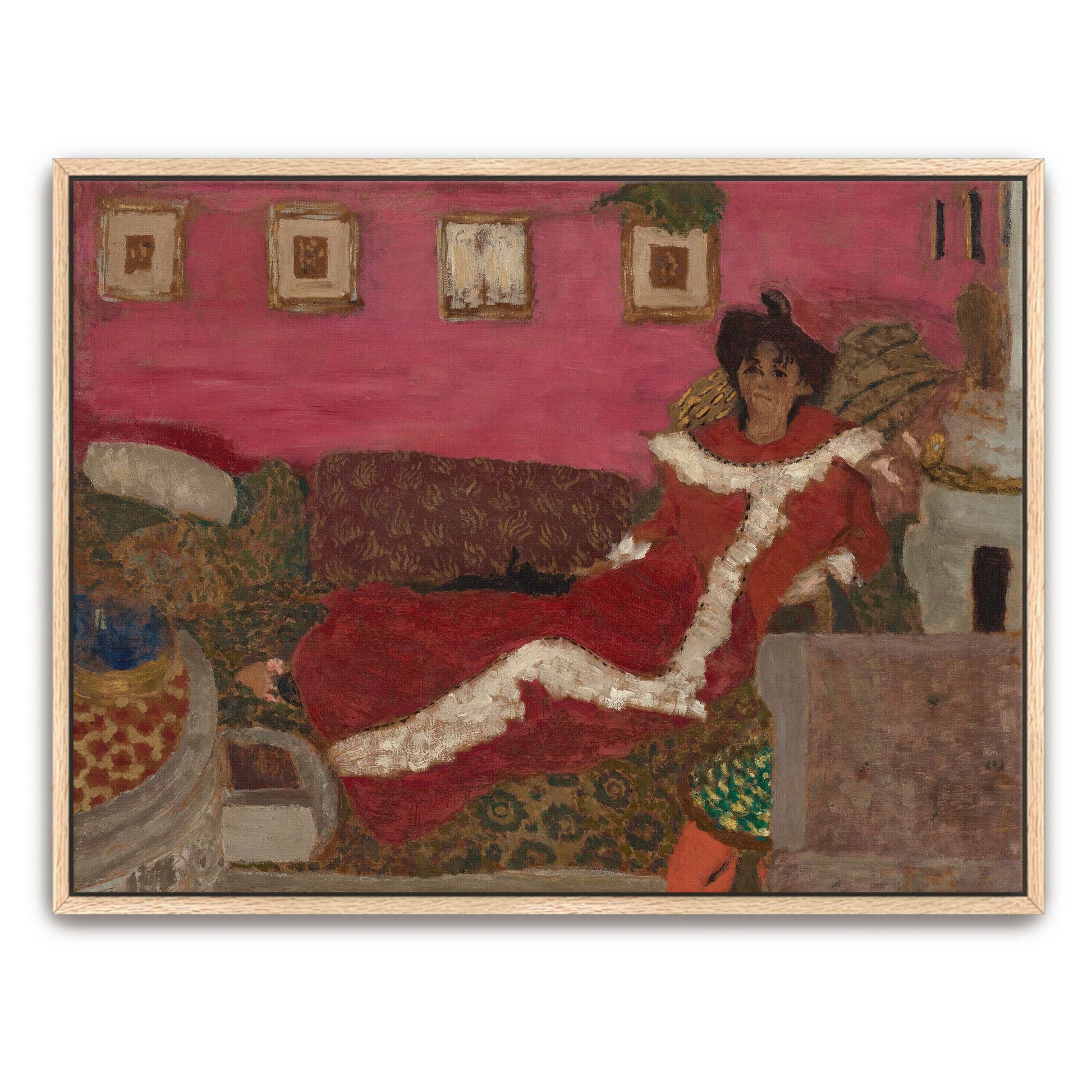 Woman in red dress on a couch by Édouard Vuillard