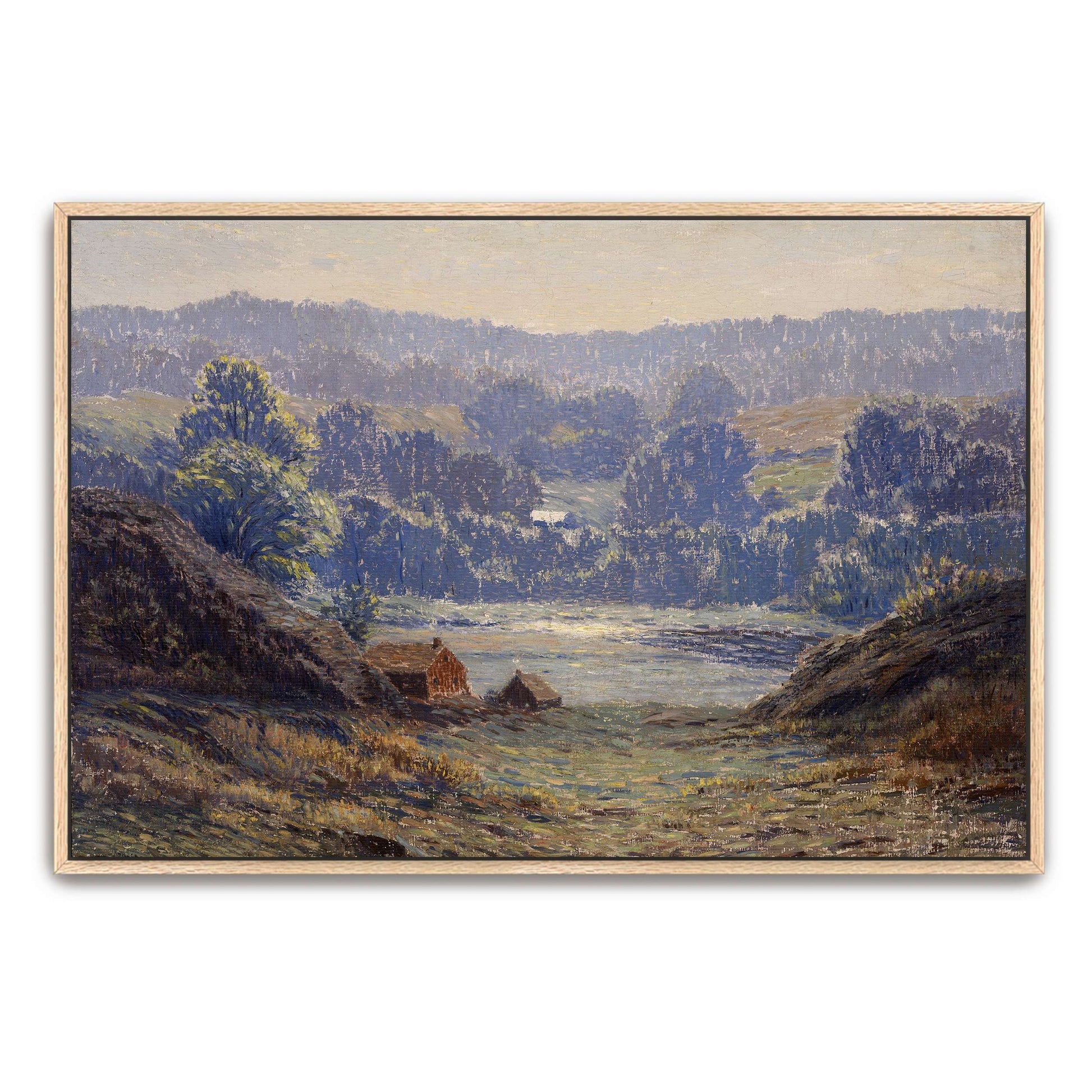 A landscape with a house in a valley by Leonard Ochtman