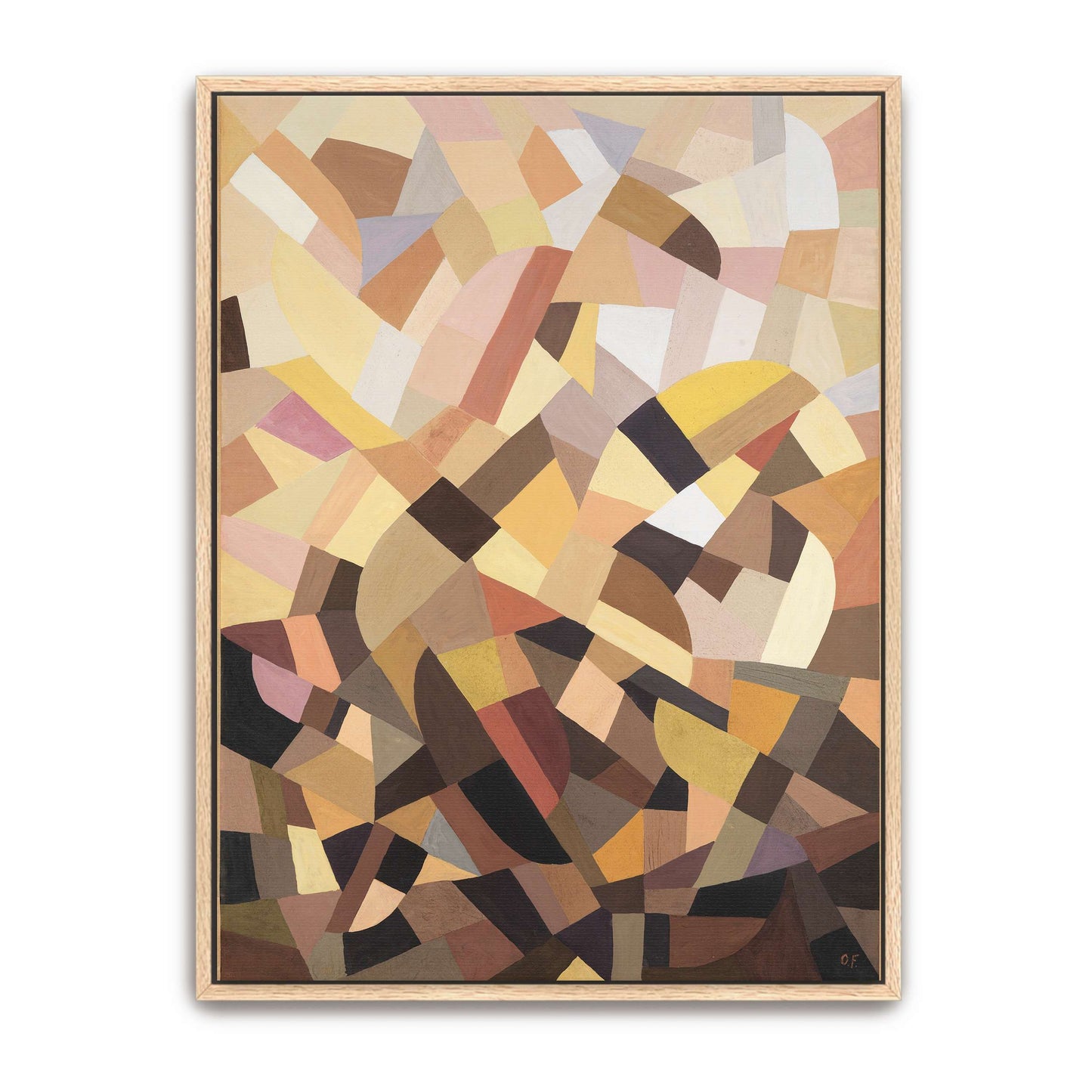Abstract geometric painting with brown, yellow, and pink shapes by Otto Freundlich
