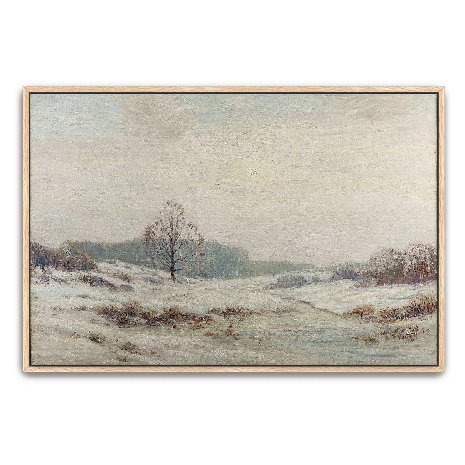 Snowy winter landscape with a lone tree by Leonard Ochtman