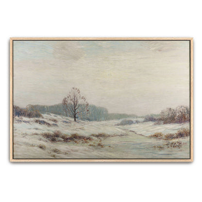 Snowy winter landscape with a lone tree by Leonard Ochtman