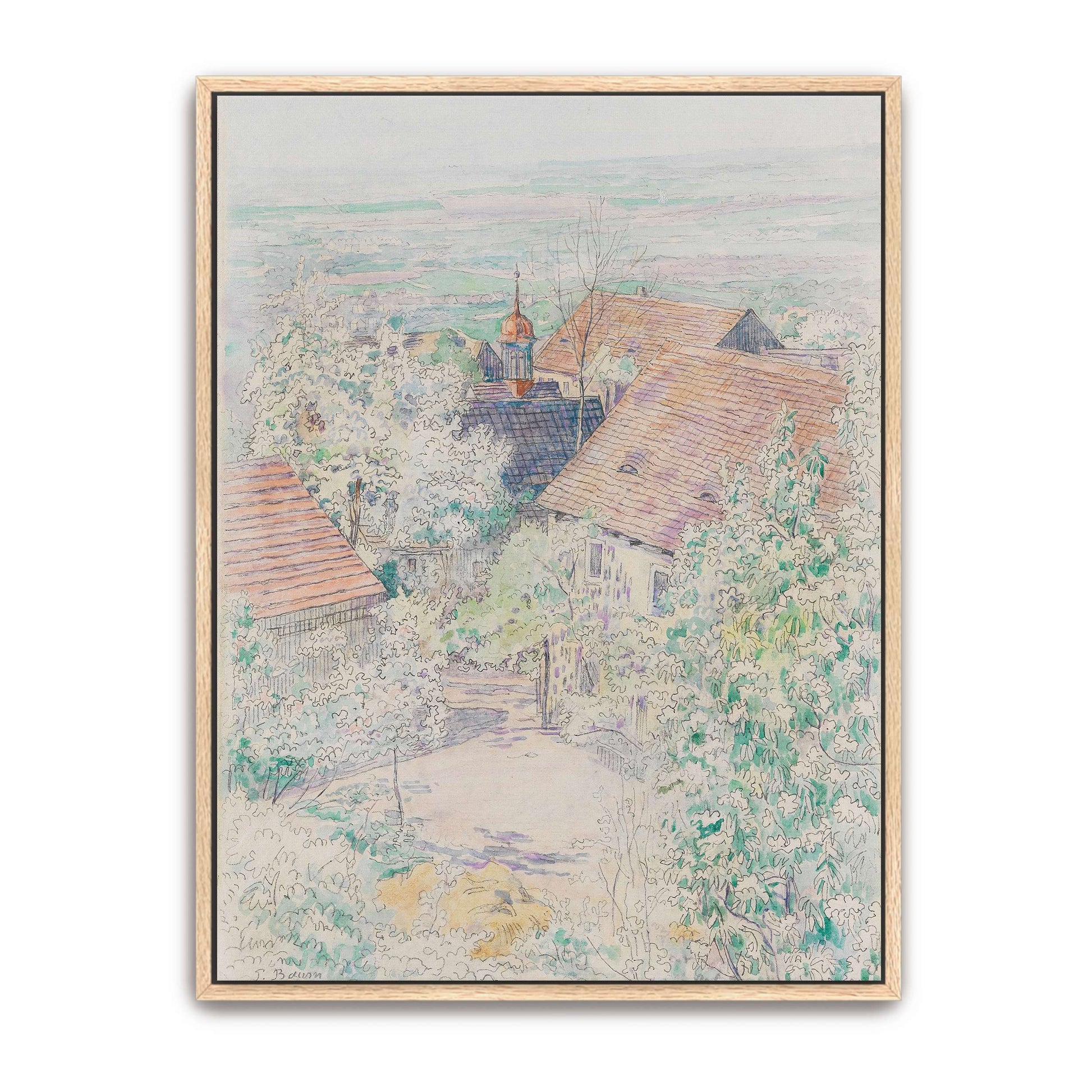 Village scene with houses and trees by Paul Baum