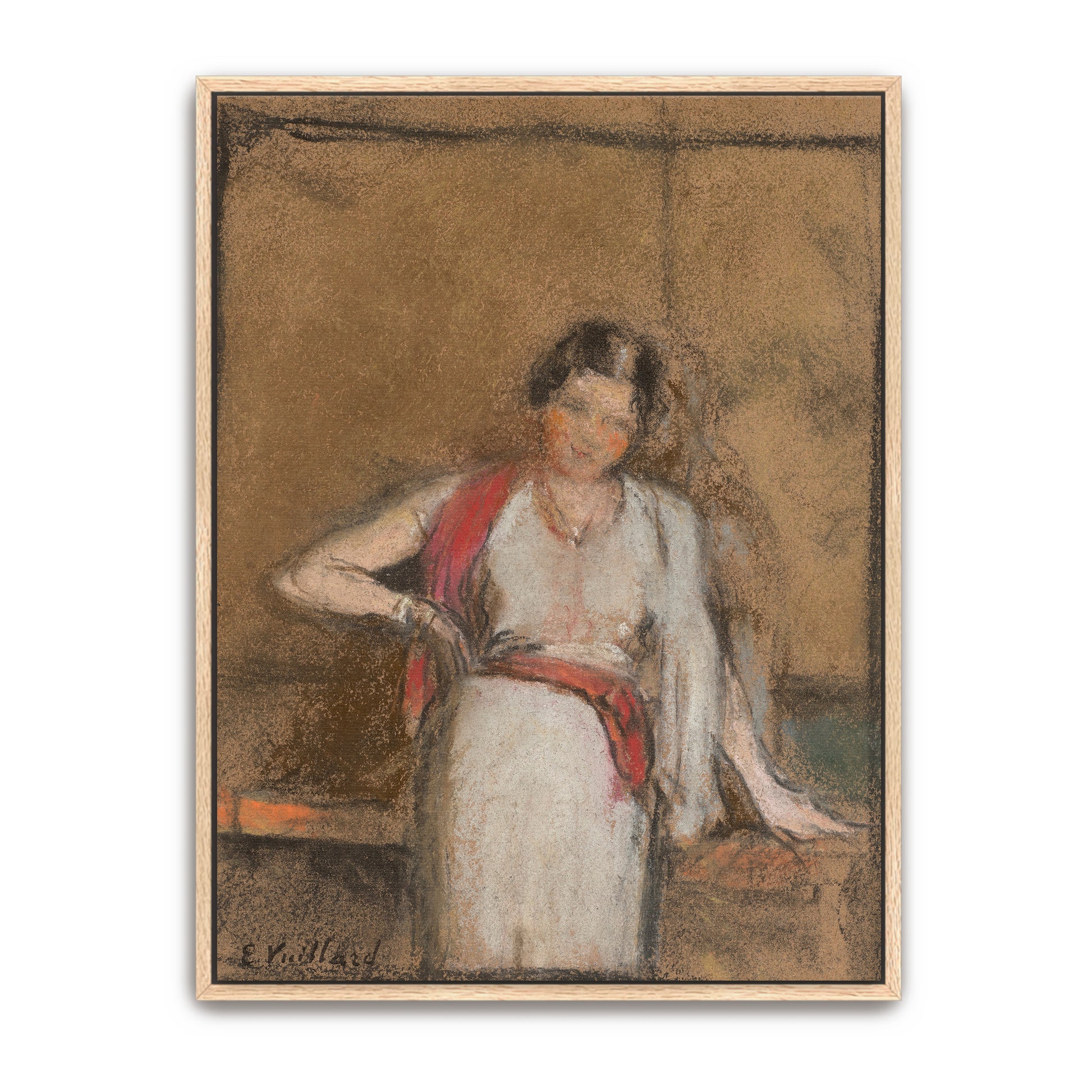 Woman In White Dress And Red Scarf, Portrait, Half-Length, Indoor Setting By Édouard Vuillard