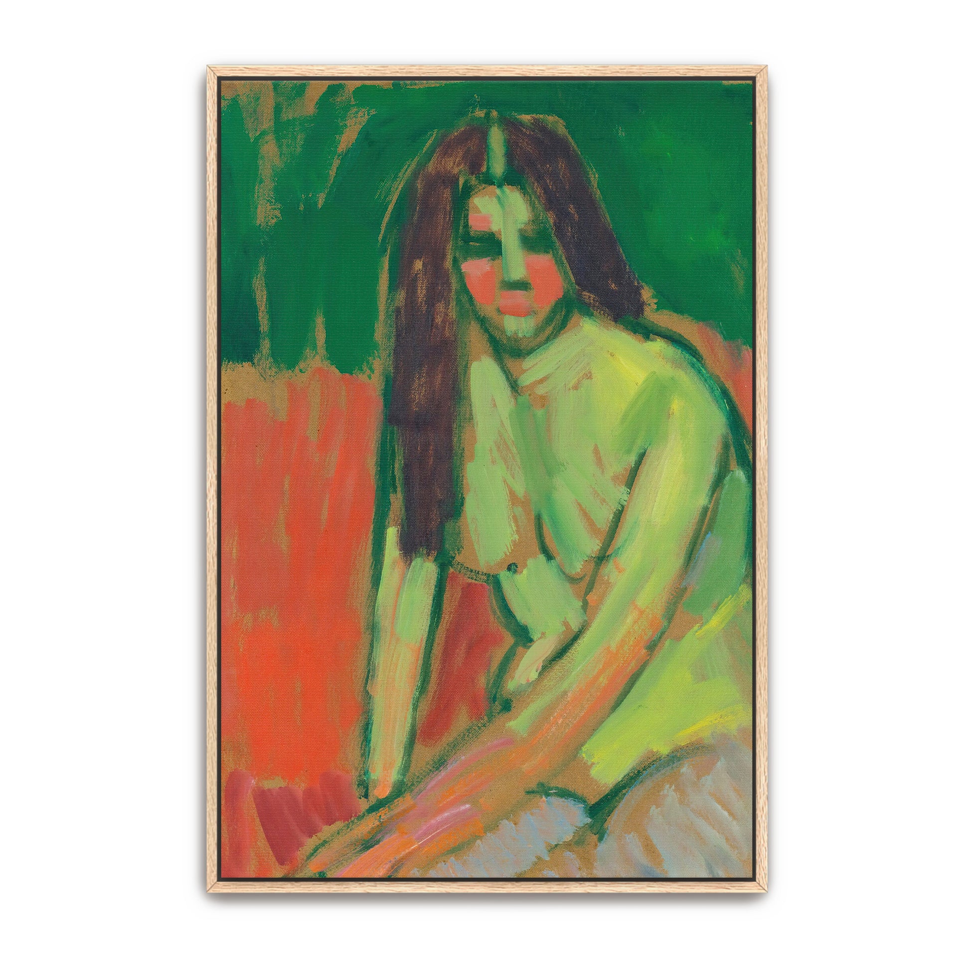 Seated Figure With Long Hair, Green And Red Tones By Alexej Von Jawlensky