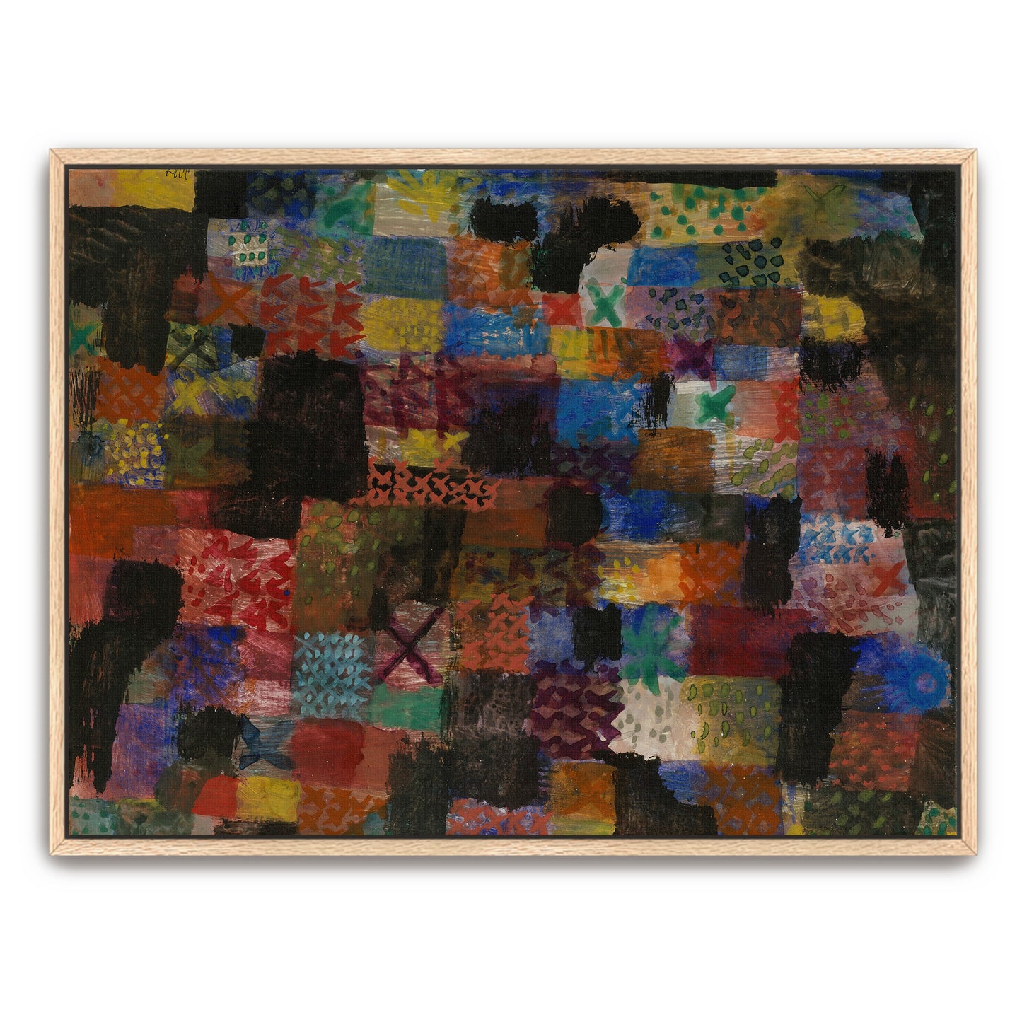 Abstract Geometric Composition With Black And Colorful Patches By Paul Klee