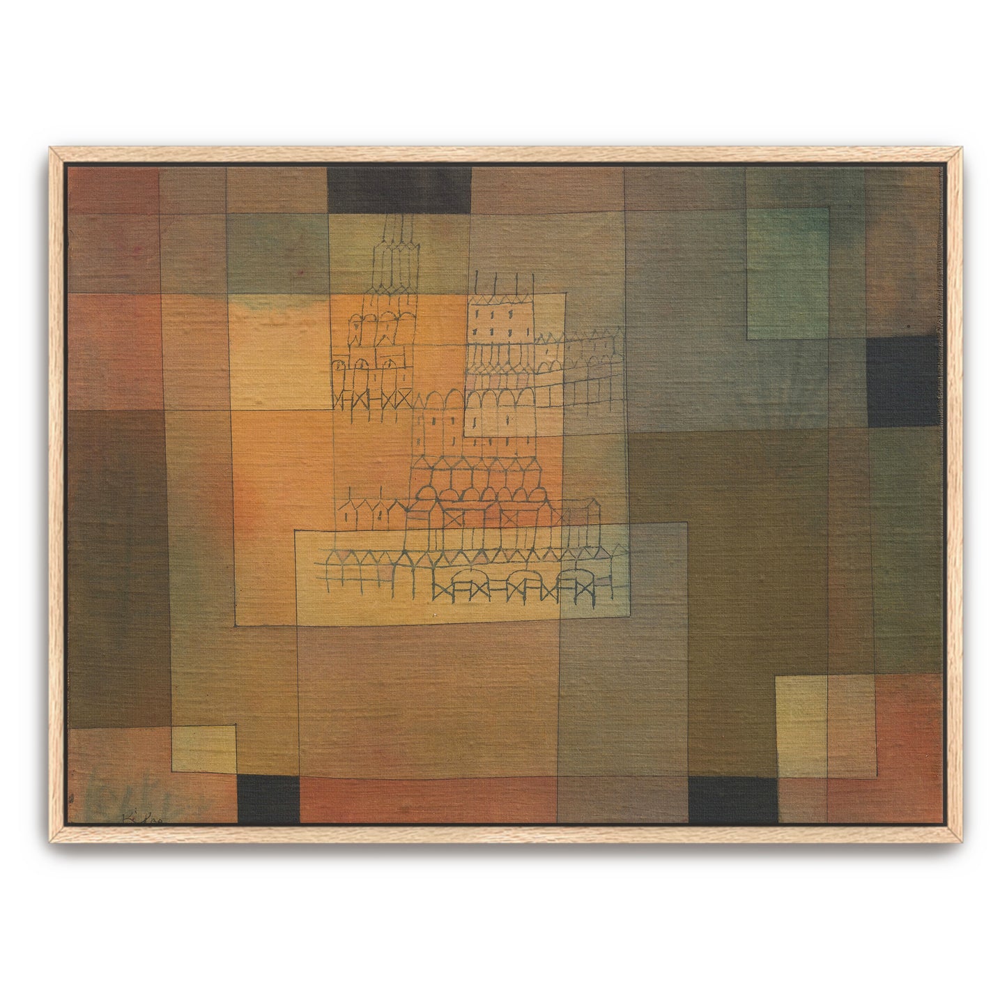 Geometric Cityscape With Brown And Green Tones By Paul Klee