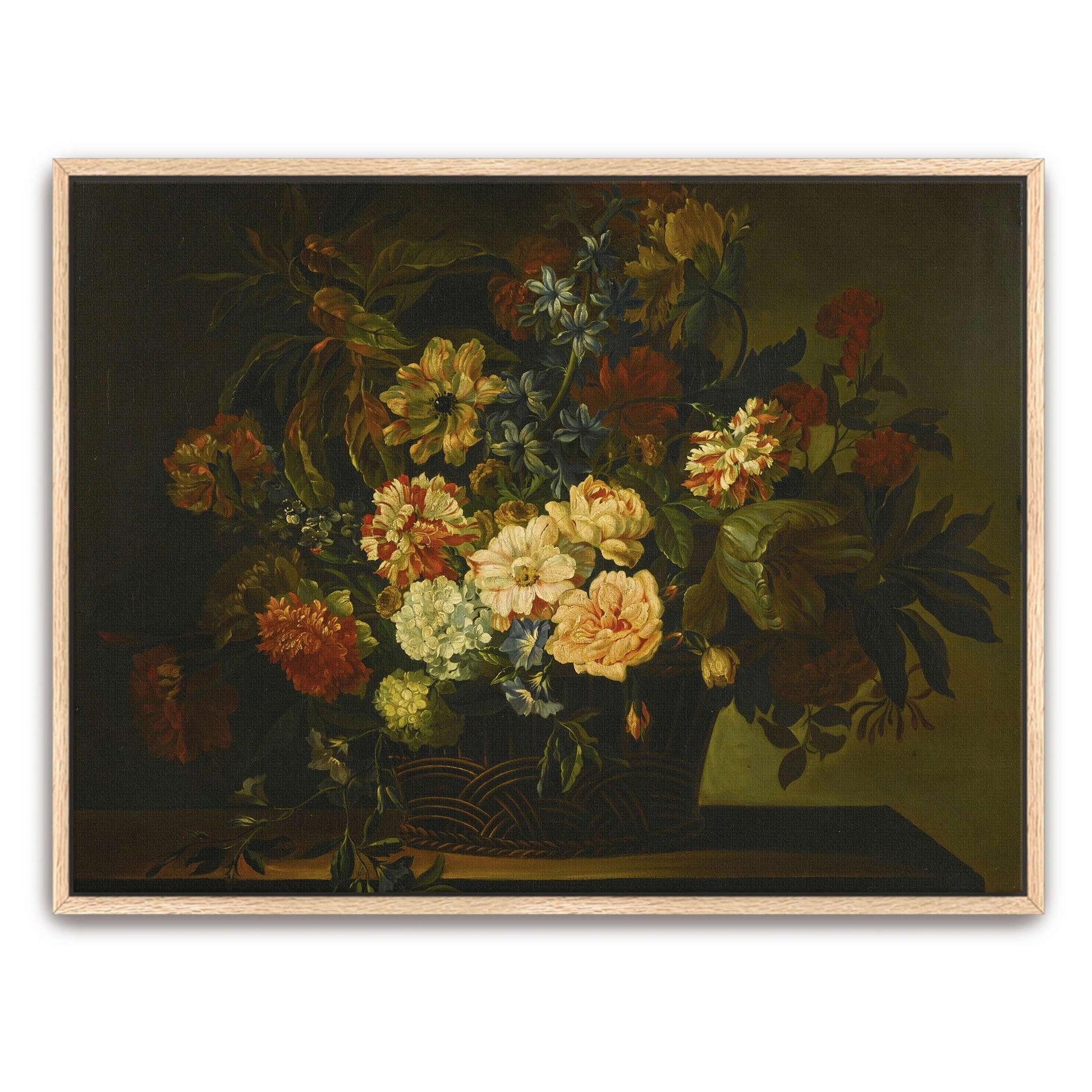 A basket of flowers on a table by Jean-Baptiste Monnoyer