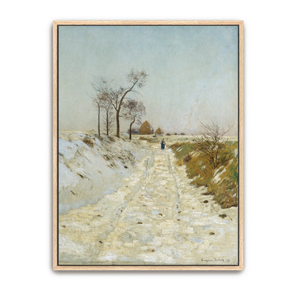 Winter Landscape With Trees And Snow Covered Road By Eugen Jettel