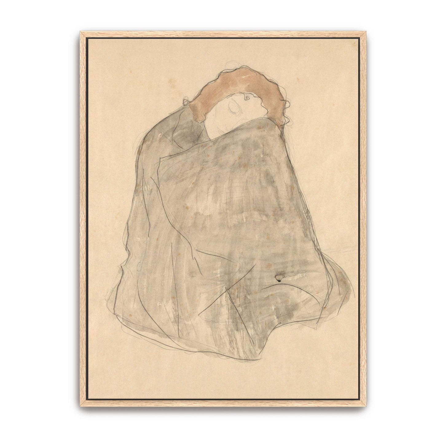 Woman sitting, wrapped in a cloak by Gustav Klimt