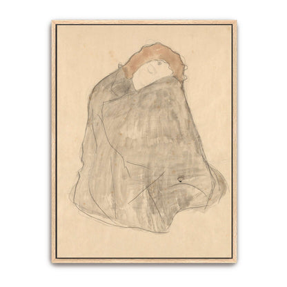 Woman sitting, wrapped in a cloak by Gustav Klimt