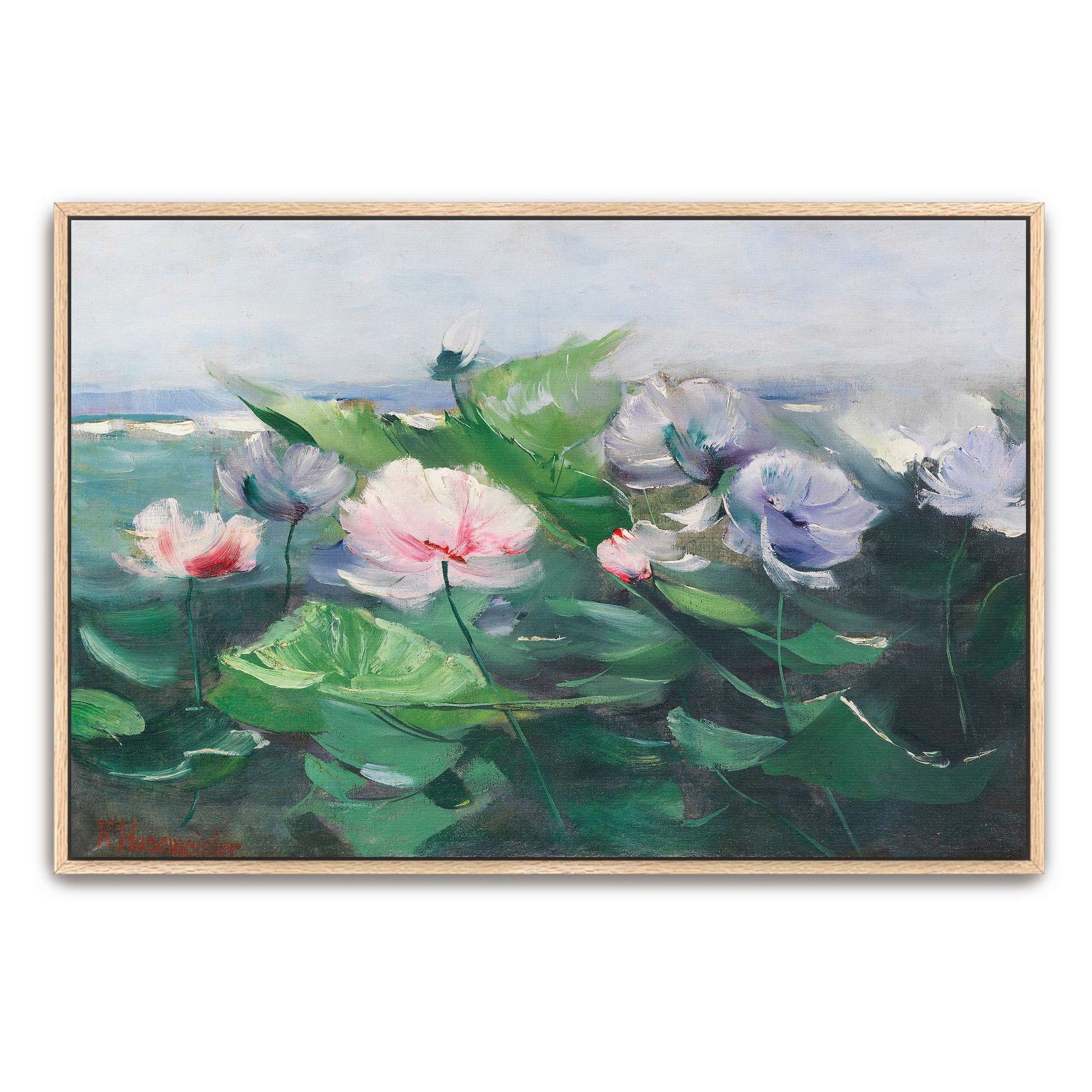 Water lilies in a pond with green leaves by Karl Hagemeister