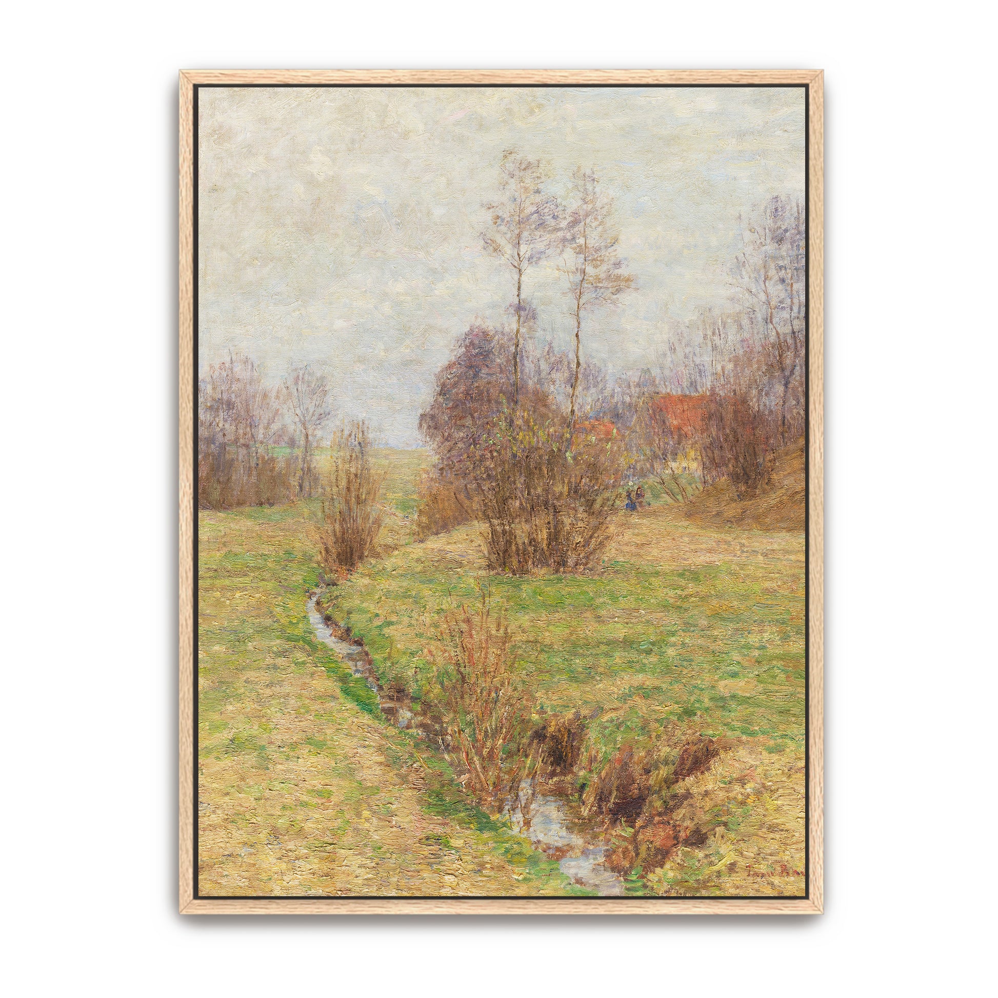 Stream Through Fields, Trees And Cloudy Sky By Paul Baum