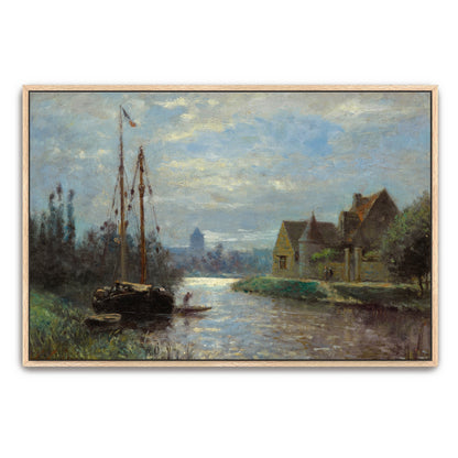 A Quiet Canal Scene With A Boat At Dusk By Stanislas Lépine