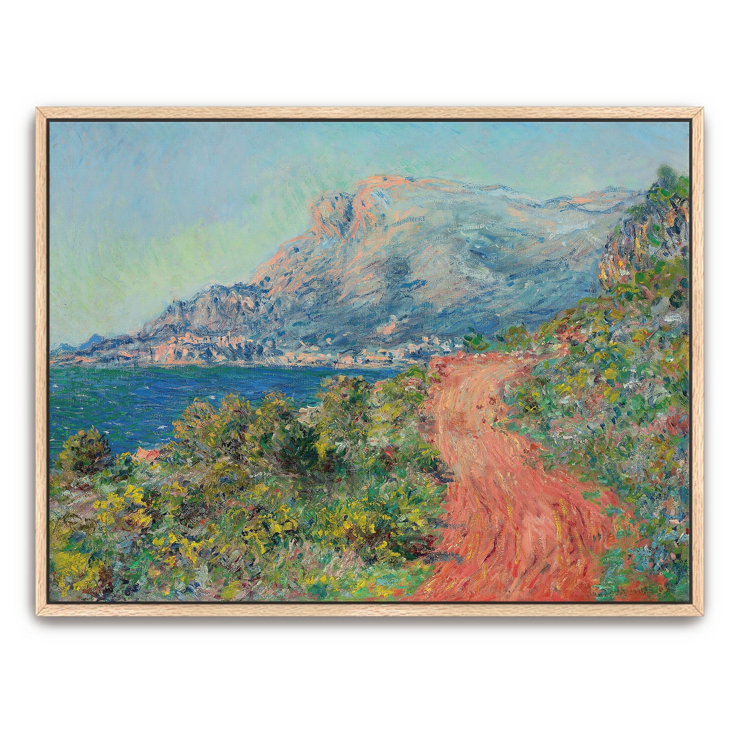 Winding Red Road Through Brush And Mountain Landscape By Claude Monet