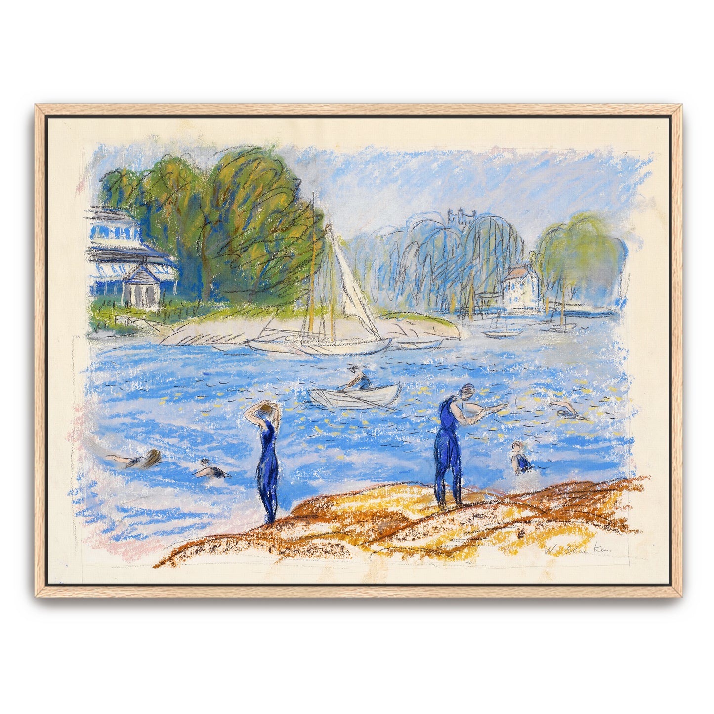 Summertime Swimmers And Sailboats By William James Glackens