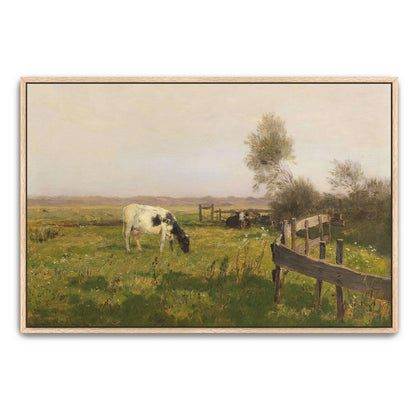 Cows Grazing In A Field With A Wooden Fence By Eugen Jettel