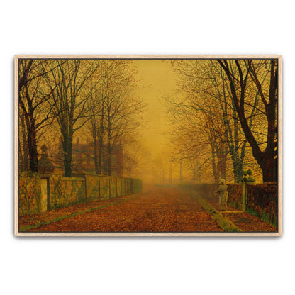 Autumnal Evening Street Scene, Foggy Pathway, Golden Light By John Atkinson Grimshaw