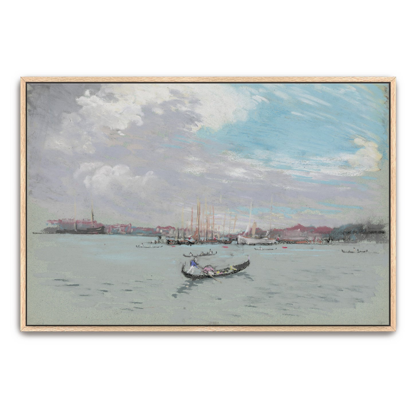 Gondola On Calm Water, Venice, With Boats And Buildings In Background By Joseph Pennell