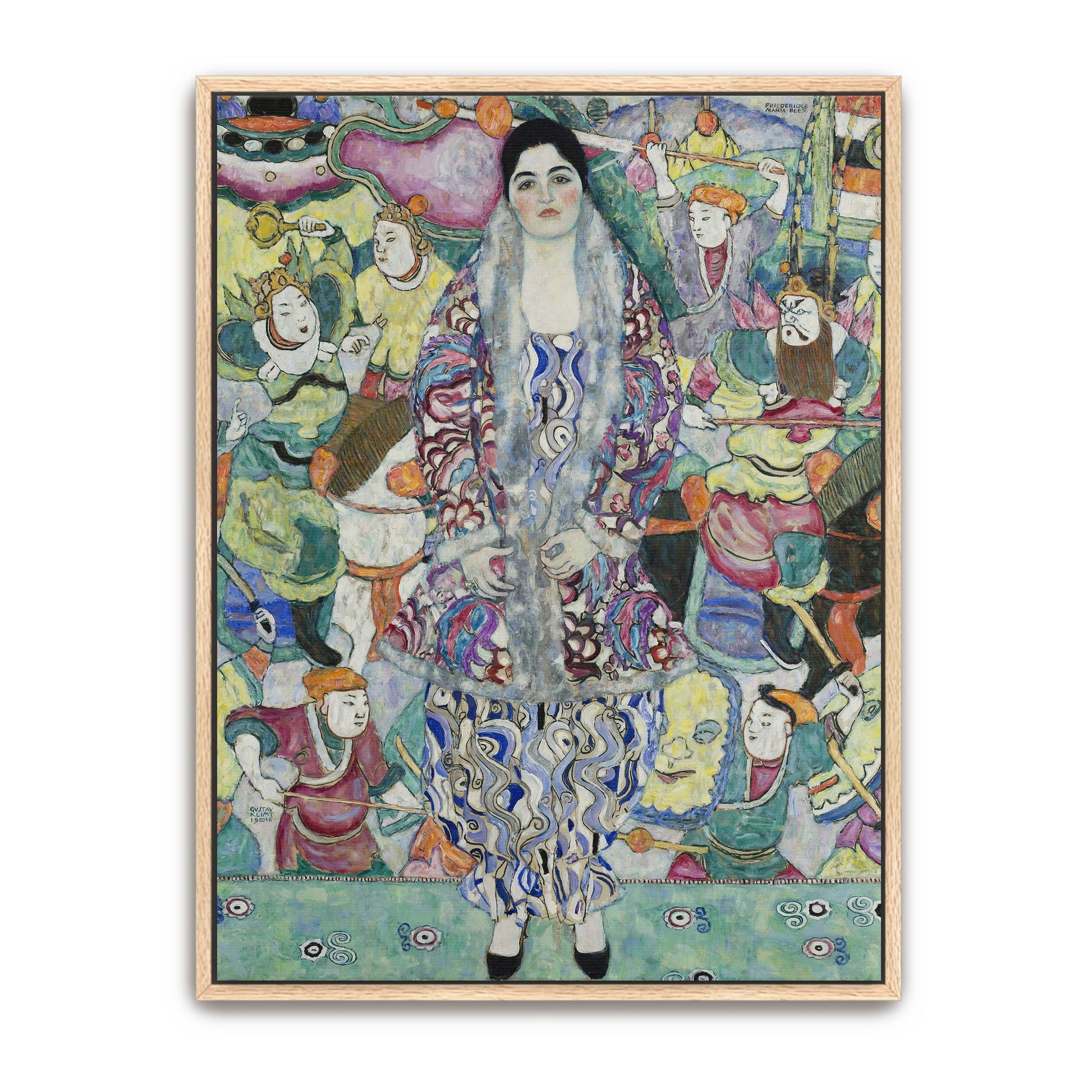 Woman In A Floral Robe With Surrounding Figures By Gustav Klimt