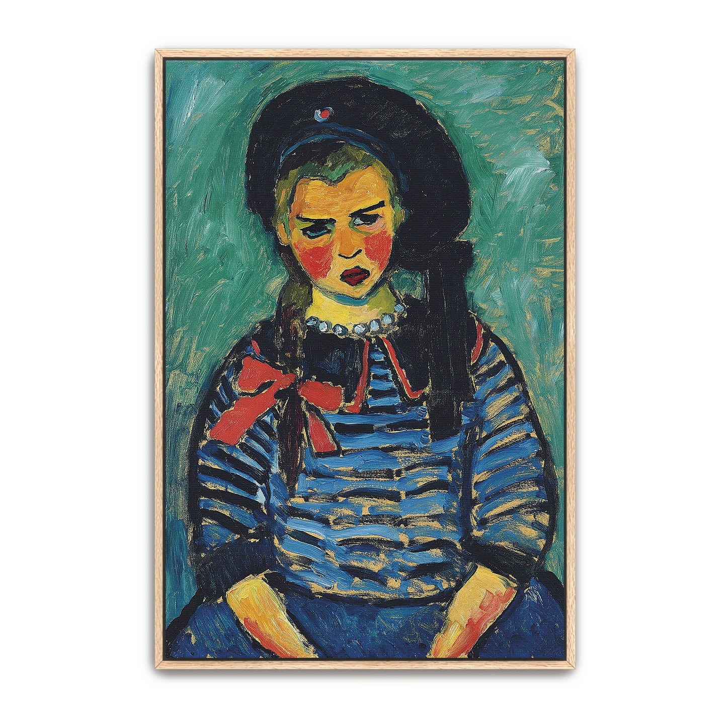 Girl In Striped Blouse With Red Bow By Alexej Von Jawlensky